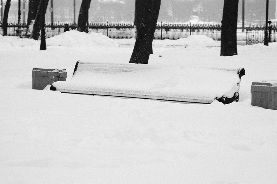 winter snow park bench