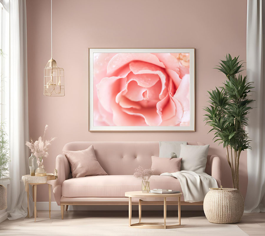 pink rose in living room wall art