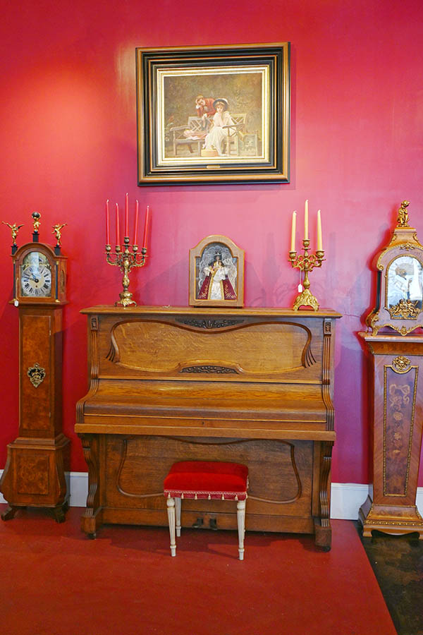 Francke-Upright Piano-Style Carved Mahogany-High-Relief-Scroll-Legs