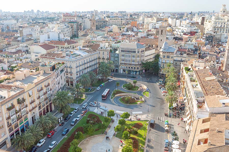 Virgin-square Top-view-over-Plaza de-la-Virgen in center of Valencia-Spain