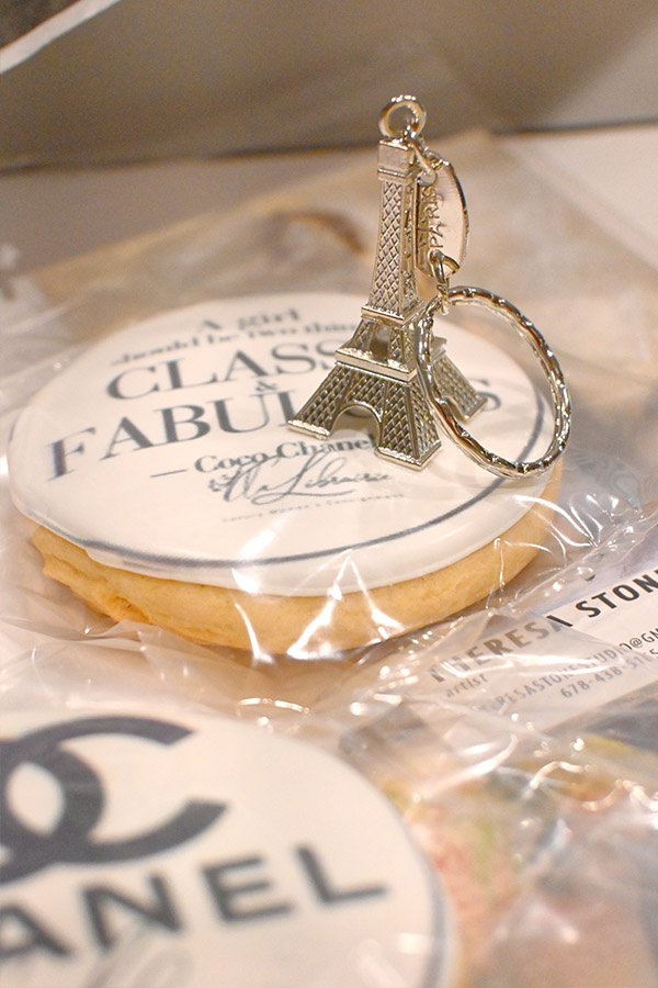 chanel-themed-cookies-eiffel-tower-keychain-party-favors-baker-teresa-stone