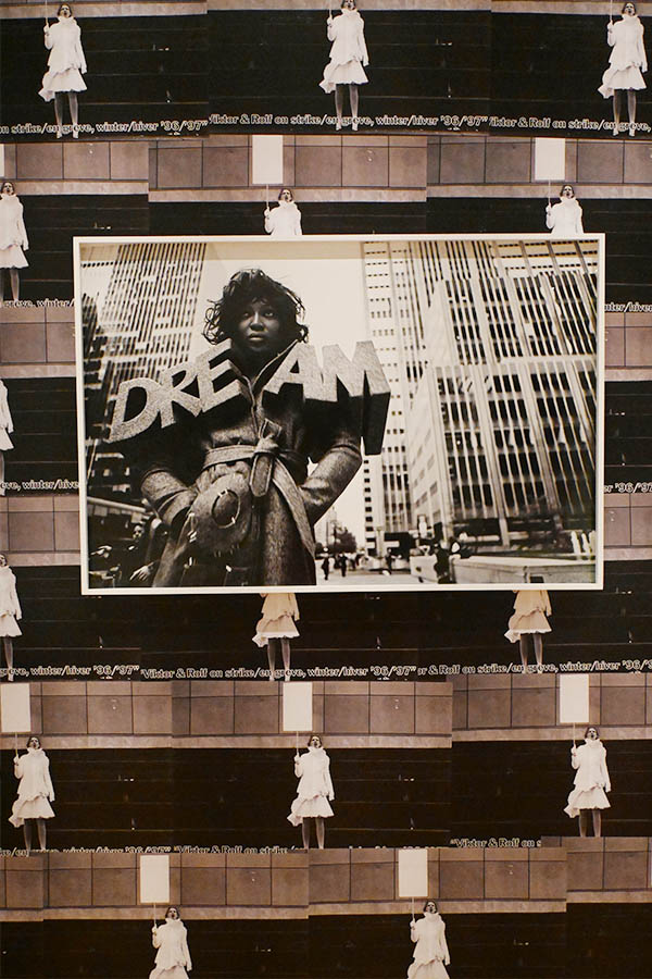 black-and-white-exhibition-collage-featuring-dream-shoulder-sculpture-and-strike-protest-imagery-viktor-rolf