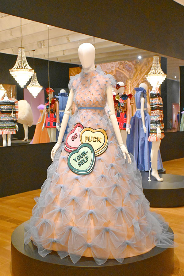 peach-gown-with-blue-tulle-bows-and-go-fuck-yourself-candy-heart-patches