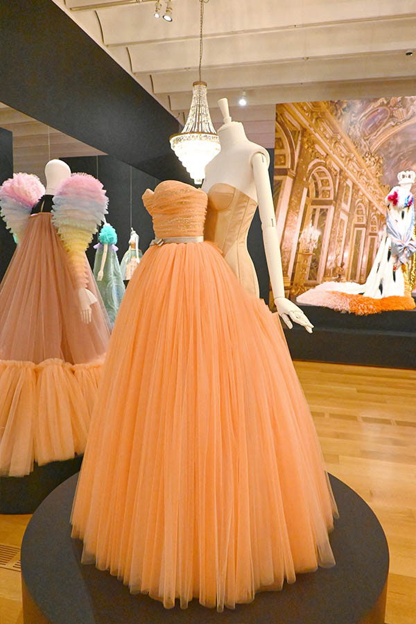 strapless-peach-tulle-ball-gown-with-beaded-bodice-and-silver-waist-ribbon