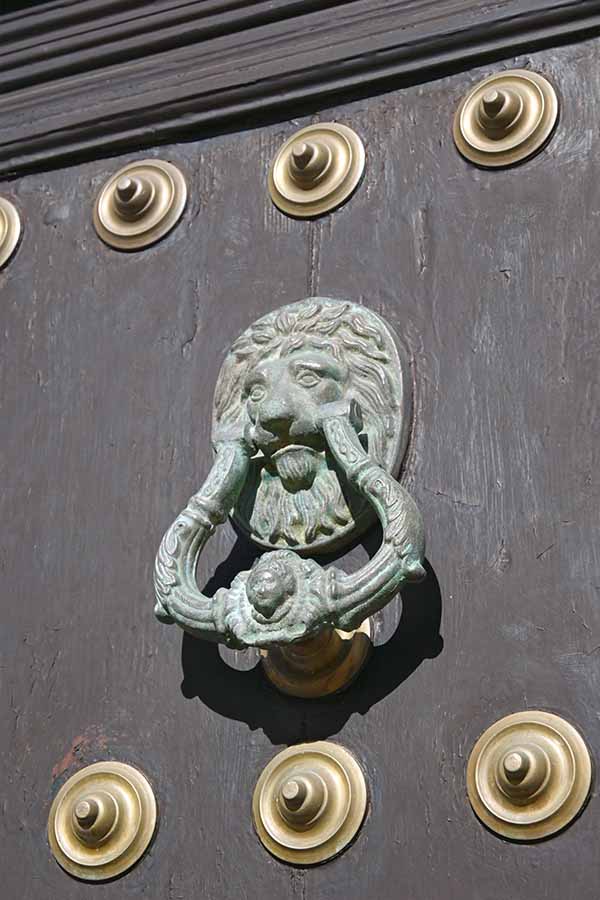 Ornate-bronze-lion-head-door-knocker