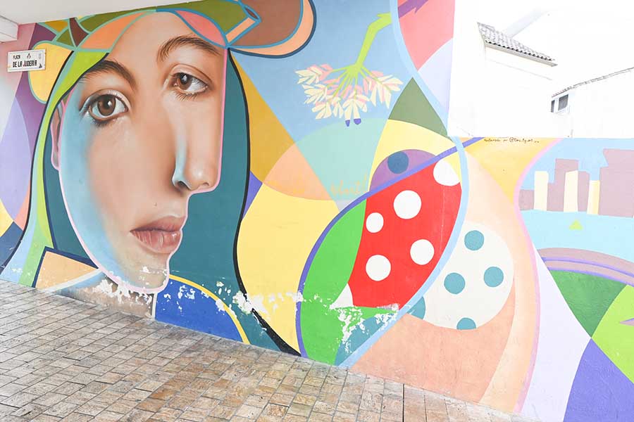 Vibrant-abstract-mural-featuring-a-realistic-face-and-colorful-geometric-shapes-on-a-street-wall-Malaga-Spain