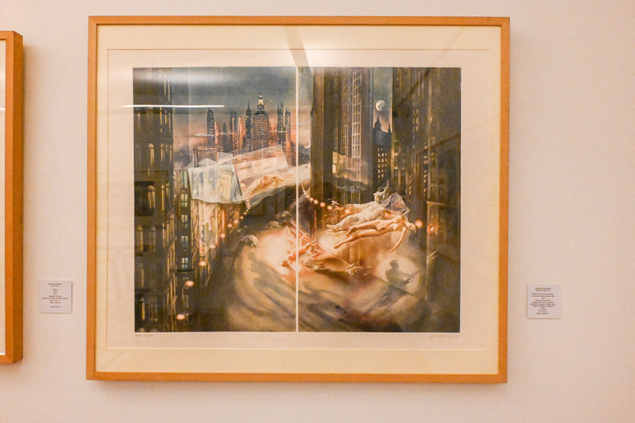 framed-surrealist-painting-depicting-ethereal-figures-floating-above-a-nocturnal-cityscape