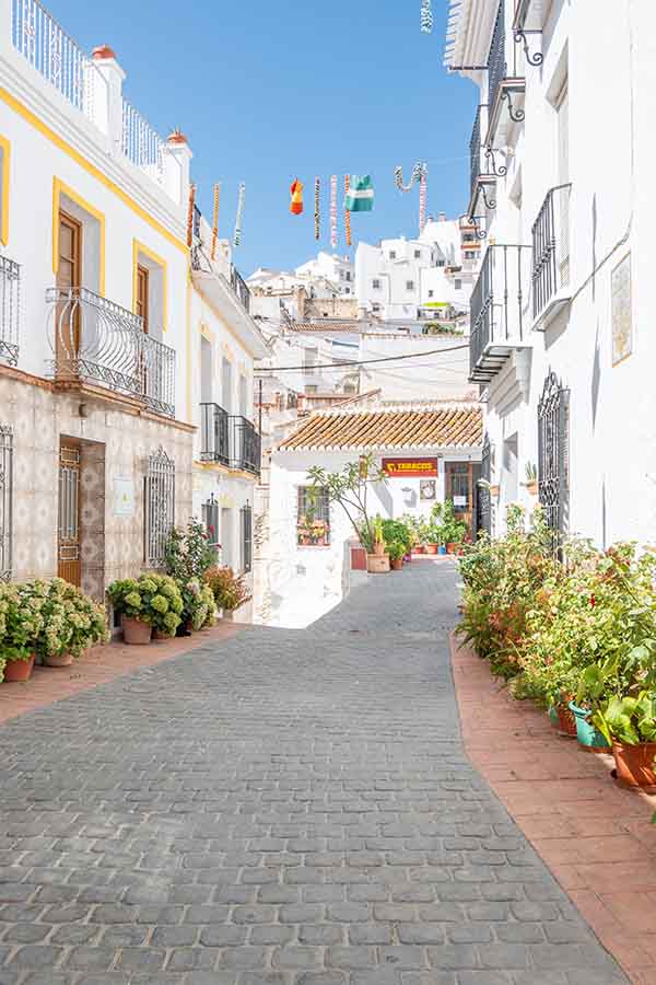 charming-paved-street-potted-plants-Almachar-Spain-white-villages-Andalusia